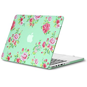 Kuzy - Vintage Flowers Mint GREEN Case for Older MacBook Pro 13.3" with Retina Display A1502 & A1425 Shell Rubberized Hard Cover - Vintage Flowers Mint Green