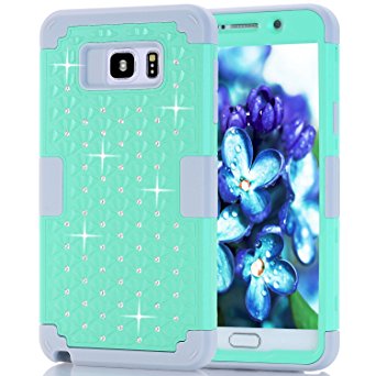 Note 5 Case, XRPow Studded Rhinestone Crystal Bling 3 in 1 Hybrid Impact Shockproof Armor Cover Silicone   Hard PC Case for Samsung Galaxy Note 5(Blue Gray)
