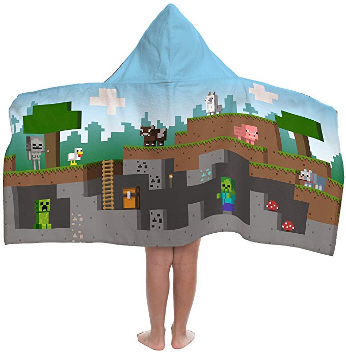 Minecraft Overworld Adventure Super Soft & Absorbent Kids Hooded Bath/Pool/Beach Towel, Featuring Creeper - Fade Resistant Cotton Terry Towel, 22.5" Inch x 51" Inch (Official Minecraft Product)