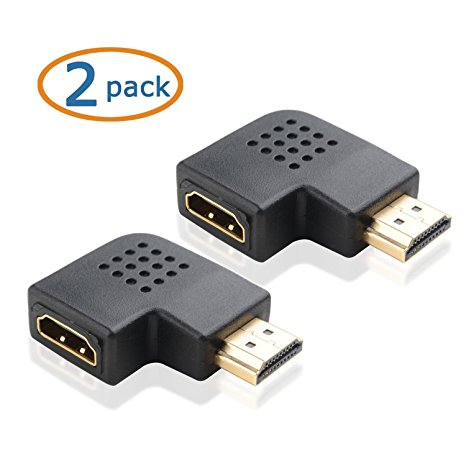 HDMI Adapter, WOVTE HDMI Right Angle Port Saver Adapter Male to Female 90 Degree Vertical Flat Left Pack of 2