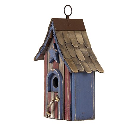 Glitzhome USA Patriotic Hand Painted Wood Birdhouse Single Roof, 10.04"