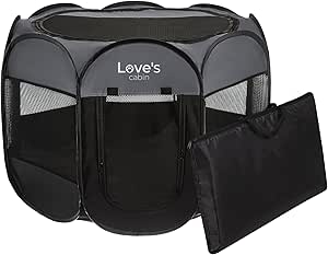 Love's cabin Pet Puppy Dog Playpen, Large Dog Tent Crates Cage Indoor/Outdoor, Portable Playpen for Dog and Cat, Foldable Pop Up Dog Kennel Playpen with Carring Case, Removable Zipper Top, Dark Grey