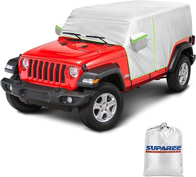 SUPAREE Cab Cover for Jeep JK JL 4 Door Cover 2007-2023, Jeep Wrangler Covers 4 Door Waterproof with Windproof Hooks & Driver Door Zipper All Weather Snow Dust UV Protection, 4 Door Jeep Rain Cover