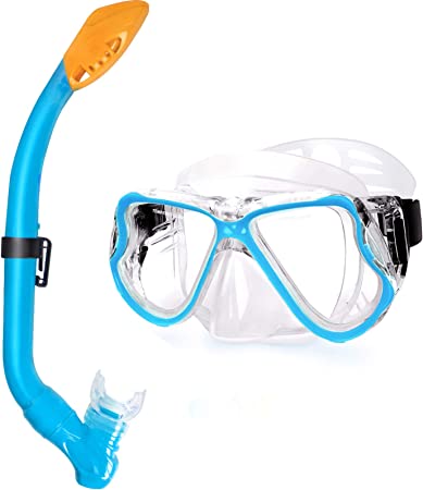 Kekilo Snorkel Mask Set,Scuba Diving 180° Panoramic Wide View, Anti-Fog Scuba Diving Mask, Easy Breathing and Professional Snorkeling Gear for Adults Swimming Snorkeling Diving Sea