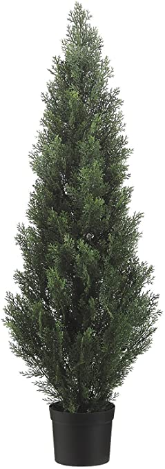 Two 48 Inch Tall Outdoor Artificial Cedar Topiary Tree UV Rated Potted Plant