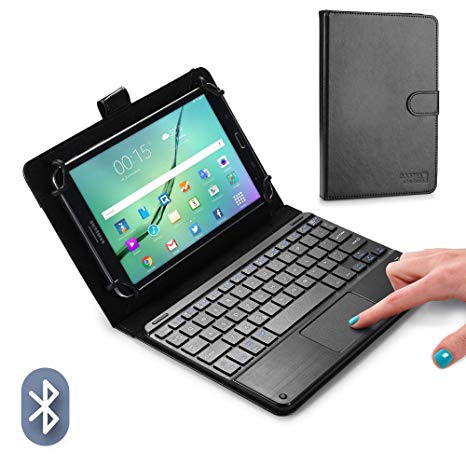 COOPER TOUCHPAD EXECUTIVE Keyboard case for 8'' - 8.9'' inch tablets | 2-in-1 Bluetooth Wireless Keyboard with Touchpad & Leather Folio Cover | Touchpad Mouse, Stand, 100HR Battery, 14 Hotkeys (Black)