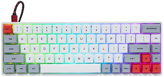 EPOMAKER GK68XS 68 Keys Hot-swap RGB Bluetooth5.1 Wireless/Wired Mechanical Keyboard with Split Spacebar Module, 1900mAh Battery, Dye-subbed PBT GSA Keycaps (Gateron Brown Switch, Grey White)