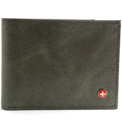 RFID SAFE Alpine Swiss Men's Leather Wallet Hybrid Bifold with Flipout ID