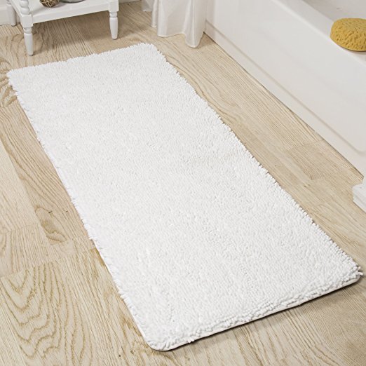 Lavish Home Memory Foam Shag Bath Mat 2-Feet by 5-Feet - White