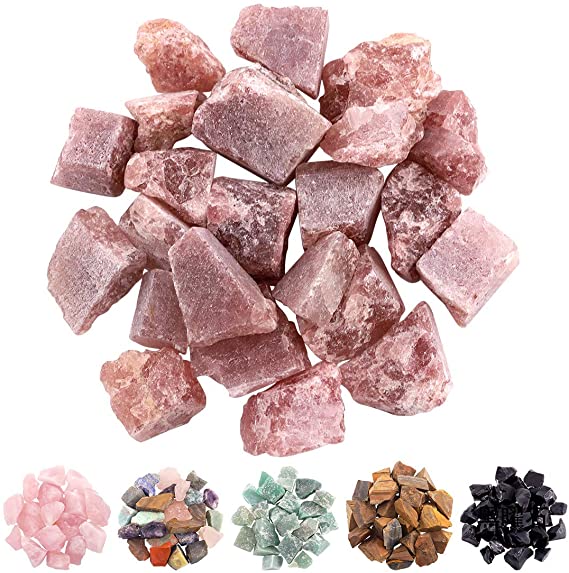 Rustark Strawberry Quartz Stones 1lb Bulk Raw Crystal Large 1'' Natural Rocks Healing Crystal for Guide, Gift, Home Decor, DIY and Jewelry Making, Reiki Crystal Strawberry Stone