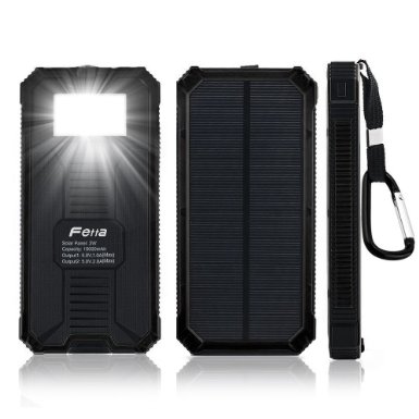 Ecandy 15000mAh Backup Battery Solar Power Bank Dual USB Port ,with 8 LED Flashlight Solar Charger for iPhone Samsung Galaxy S6, S6, Edge S5, S4, S3 Cellphone Tablet . (black)