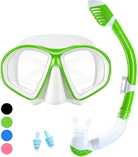 SUPERTRIP Kids Snorkel Set-Childrens Snorkeling Set Swimming Goggles Snorkeling Mask Dry Top Snorkel For Boys Girls