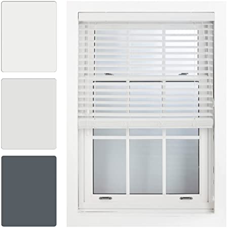 FURNISHED White Faux Wood Venetian Blinds 50mm Easy Fit Trimmable Child Safe Home Office Window Blinds, 45cm x 150cm