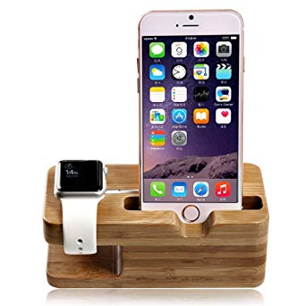 lamavido® Compatible for Apple Watch Stand iWatch Bamboo Wood Charging Dock Charge Station Stock Cradle Holder Compatible for Apple Watch iWatch series 1& 2 3 4 Both 38mm and 42mm & Compatible for iPhone 6 /6 plus /5S/ 5 / 7/ 7 Plus