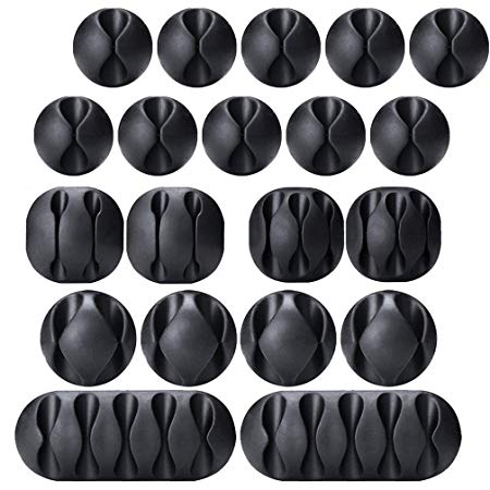 20 Pack Black Viaky Cable Clips Desk Cord Organizing Wire Holder System Adhesive Cord Hooks - Home Office, Self Adhesive Cord Holders Desk Cable Organizer