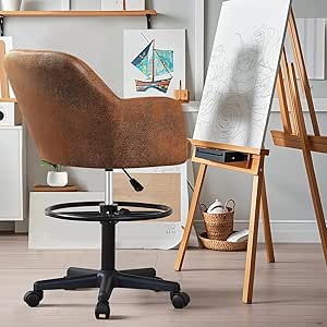 VECELO Drafting Chair with Height-Adjustable, Lumbar Support and Footrest, for Standing Desk Bedroom Vanity Office Living Computer Room