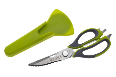 Multi-purpose Come Apart Kitchen Scissors (Shears) with Magnetic Storage Case By Comfify - Green & Grey Color