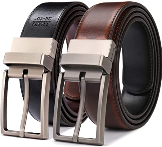 Beltox Fine Men's Dress Belt Leather Reversible 1.25" Wide Rotated Buckle Gift Box …