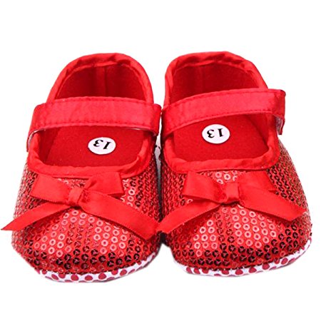 M2cbridge Baby Girl's Bow Dress Shoe Infant Toddler Pre-walker Crib Shoe (0-6 Months, Red sequins)