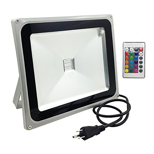 Floodoor RGB LED Flood Light,50W US 3 Prong Plug,Remote Control,16 Colors 4 models Switchable,Memory Function,Outdoor Advertising Housing Decoration Landscape Garden
