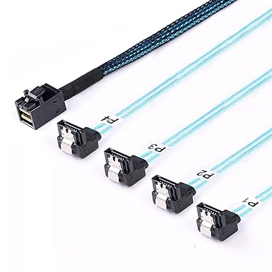 ADCAUDX 2Pack SFF-8643 Mini-SAS to SATA-Cable: 0.5M SFF-8643 to SATA Breakout Cable SFF 8643 to 4X SATA Mini SAS HD to SATA 90 Degree Right Angle(1.6FT)