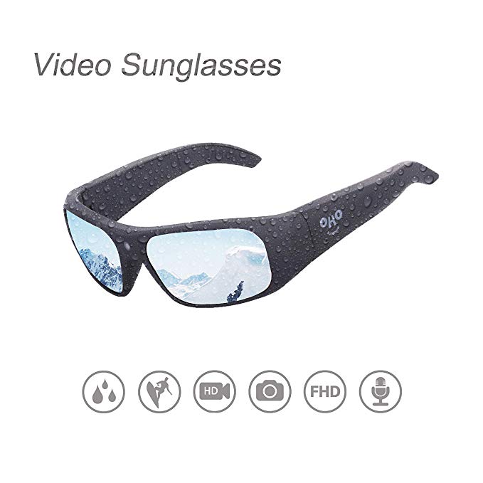OhO sunshine Waterproof Video Sunglasses, 1080P Full HD Video Recording Camera with 32GB Built-in Memory and Polarized UV400 Protection Safety Lenses,Unisex Sport Design