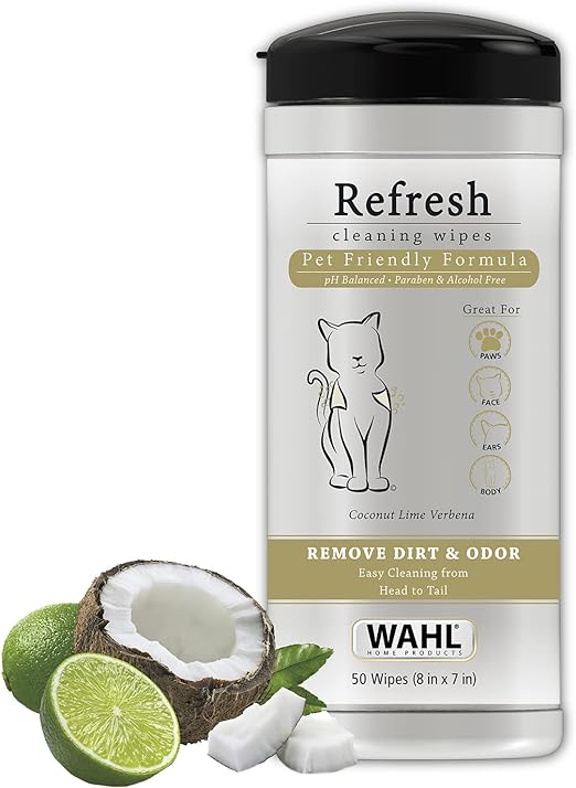 Wahl USA Cat Refresh Cleaning Wipes with Oatmeal Formula for Refreshing and Cleaning Dirty Cats - 50 Count - 820017-500