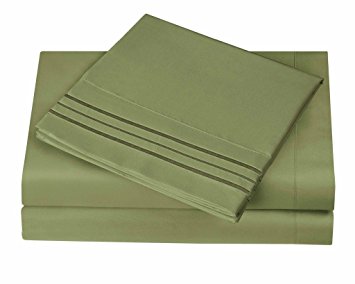 1800 Series Egyptian Collection 3 Line Microfiber 4 Piece Bed Sheet Set (Full, Sage)