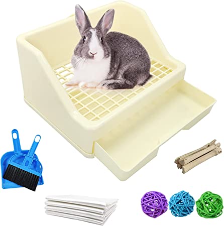 kathson Rabbit Litter Box with Drawer, Small Animal Litter Pet Toilet Potty Trainer Corner Bunny Litter Bedding Box Plastic Pet Pan for Hamster/Guinea Pig/Ferret/Galesaur/Chinchilla