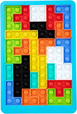 GooKit Push Bubble Sensory Fidget Toys,Tetris Jigsaw Puzzle Toys Pop Push it, Needs Stress Relief Squeeze Toys for Kids Adult (Blue-pcs)