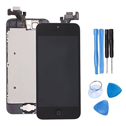 Ibaye LCD Display Touch Screen Digitizer Glass Lens Assembly Camera and Home Button Repair Replacement with Tools for iPhone 5 Black