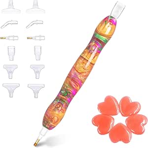 Diamond Painting Pen, Diamond Art Pen, Diamond Painting Drill Pen Stylus, Resin Diamond Painting Art Gem Rhinestone Picker Tool Pen Kit Accessories Nail Art Diamond painting with Clays Tips Orange