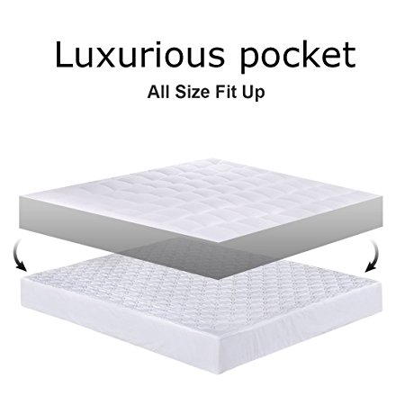 INGALIK Hotel Luxury Collection Quilted Fitted Mattress Topper Down Alternative Overfilled Mattress Pad Bed Cover Stretches up to 21 Inches Deep by (Twin XL 39x80x18inch)
