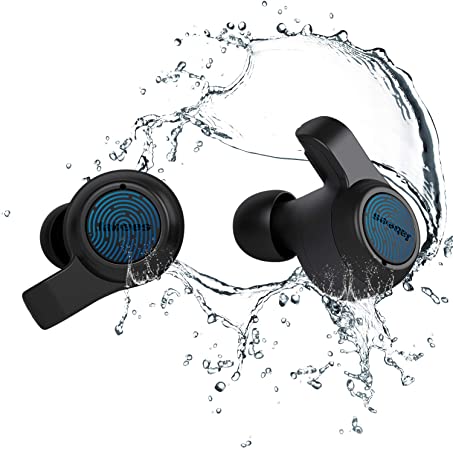 Jabees Firefly.2 Touch TWS Earbuds Waterproof & Dustproof IP67 10 Hours Playtime, Transparency Mode Water Sports Earphone Dual Microphones Headset Qi-Enabled Wireless Charging Case (Black)