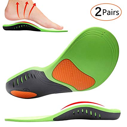 Shoe Insoles, MIBOTE 2 Pairs Arch Support Orthotic Shoes Insert Insoles Sports Gel Plantar Professional Fasciitis Insoles for Men/Women - Relieve Foot Pain (Green,XL)