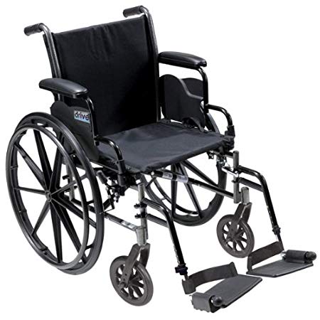 Drive Medical Cruiser III Light Weight Wheelchair with Various Flip Back Arm Styles and Front Rigging Options, Flip Back Removable Desk Arms/Swing Away Footrests, Black, 20 Inch