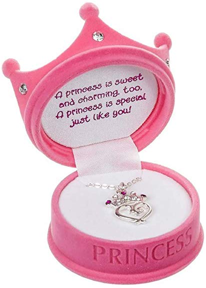 DM Merchandising - Petite Princess Crown Necklace in Figural Gift Box (1 Pack of Pink)