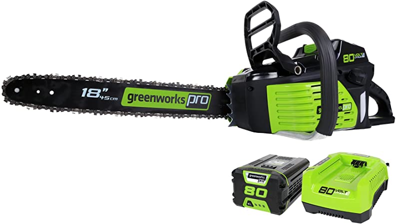 Greenworks Pro 80V 18-Inch Cordless Chainsaw, 2Ah Li-Ion Battery and Charger Included GCS80420,Green/Black