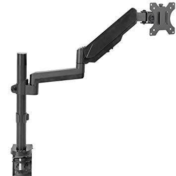 VIVO Single Arm Computer Monitor Desk Mount with Pneumatic Height Adjustment and Full Articulation | Black VESA Stand with C-clamp and Grommet options, Holds One (1) Screen up to 32" (STAND-V001K)