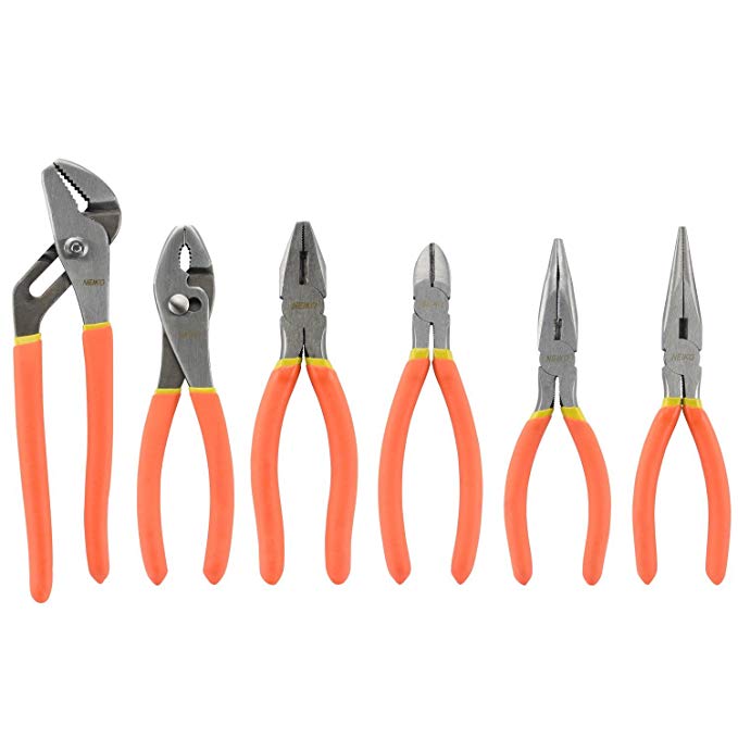 Neiko 02102A Mechanic's Pliers Set, 6 Piece| Non-Slip, Soft-Grip Handles | 8" - 10"