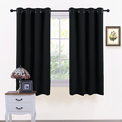 Thermal Eyelet Blackout Window Curtains - PONY DANCE Room Darkening Blackout Curtains Panels Windows Treatment Thermal Insulated Drapes for Living Room, 2 Pcs, W 46" x L 54" per Panel, Black
