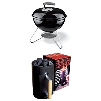 Weber 10020 Smokey Joe 14-Inch Portable Grill and Chimney Starter Bundle