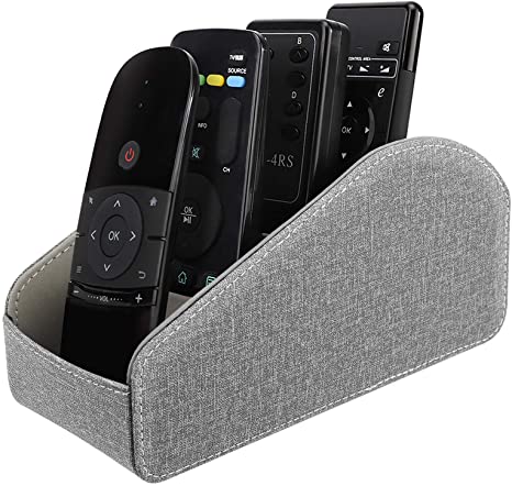 MoKo Remote Control Holder, Leather TV Remote Organizer Remote Caddy Desktop Organizer 5 Compartments for Remote Controllers, Office Supplies, Media Accessory Storage & Organizer - Dark Gray