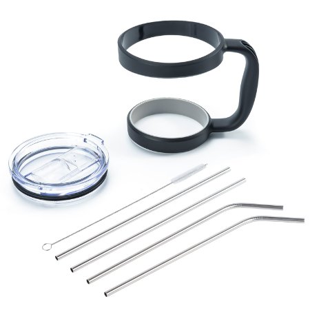 For Yeti Rambler RTIC Tumbler Handle Lid&Straw Accessories 30OZ Tumbler-- Including Anti slip Handle, 4 Set Of Stainless drinking Straw With Free Cleaner, Splash Proof Lid