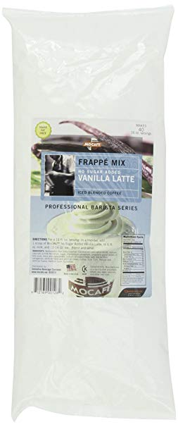 MOCAFE Frappe Vanilla Latte No Sugar Added Ice Blended Coffee, 3-Pound Bag Instant Frappe Mix, Coffee House Style Blended Drink Used in Coffee Shops