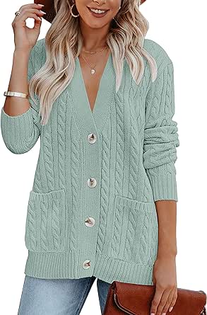 MEROKEETY Women's 2024 Long Sleeve Cable Knit Button Cardigan Sweater Open Front Outwear Coat with Pockets