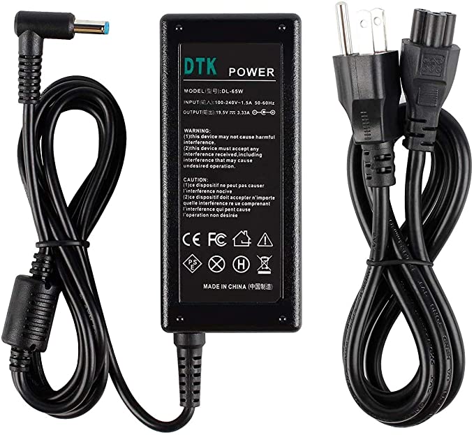 DTK 19.5V 3.33A 65W Ac Laptop Charger for HP 710412-001 PPP009C PPP009D Adapter Blue Tip : 4.5 X 3mm with Center Pin Inside Notebook Computer PC Power Cord Supply Source Plug