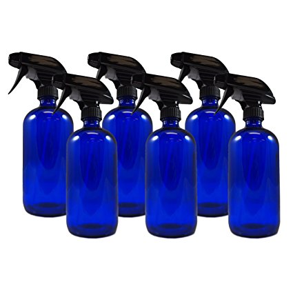16oz Cobalt Blue Glass Spray Bottles (6 Pack), Heavy Duty Mist and Stream Sprayer