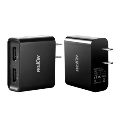 Wekin 2-port USB Home Travel Wall Charger Adapter for Apple Iphone 6s/6splus/6/6plus Ipad Air Samsung Galaxy S6 Edge /s6/s6 Edge Google HTC Lg and More Usb Charged Devices[2-pack] (Black)