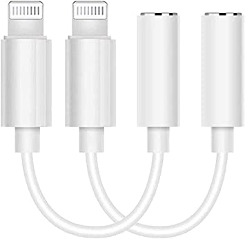 2 Pack-Apple Lightning to 3.5 mm Headphone Jack Adapter Connector Aux Audio Earphones/Headphone Dongle Stereo Cable for iPhone 7/7 Plus/8/8 Plus/X/Xs Xs Max/XR/11 Support iOS 13[Apple MFi Certified]